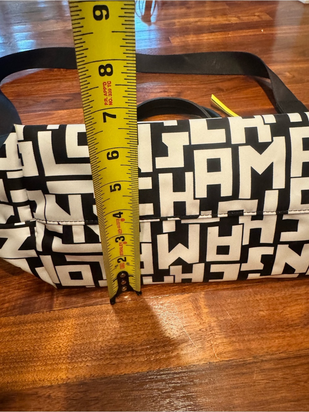 LONGCHAMP Le Pliage Nylon Black & White Graphic Logo Tote with Shoulder Strap - Picture 6 of 11